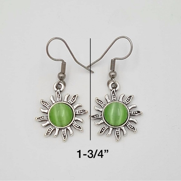 Any 2/$20! Silver Green Gem Sun Drop Earrings - Picture 3 of 5